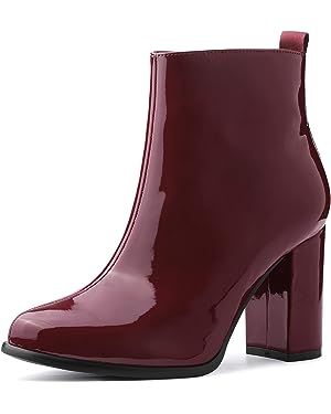 Amazon.com | Allegra K Women's Round Toe Zipper Chunky Heels Burgundy Ankle Boots 9 M US | Ankle & Bootie