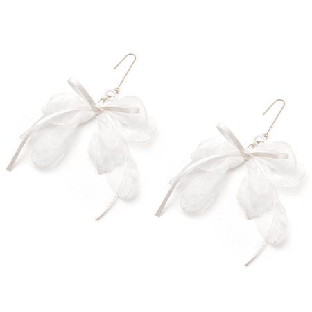 White Chiffon Bow Earrings