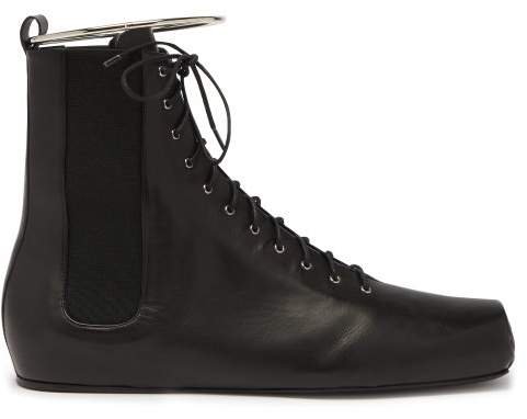 Combat Ring Detail Lace Up Leather Boots - Womens - Black