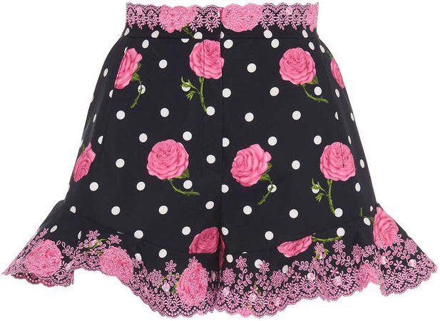 Paco Rabanne Lace-Trimmed Floral-Print Cotton Shorts Size: 36