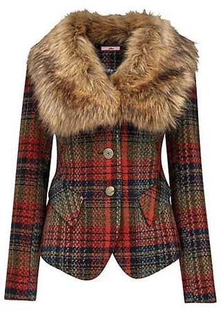 Plaid Fur Collared Jacket