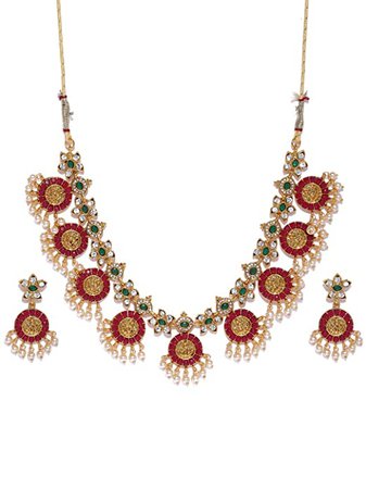 Buy Zaveri Pearls Gold Tone Traditional Temple Choker Necklace Set For Women-ZPFK8983 at Amazon.in