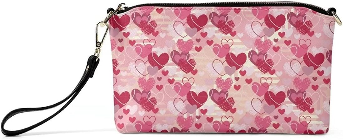 Tisuoting Valentine's Day Gifts Womens Small Crossbody Wristlet Purses Pink Love Heart Leather Shoulder Handbags with Adjustable Chain Strap Clutch Purses Bags: Handbags: Amazon.com
