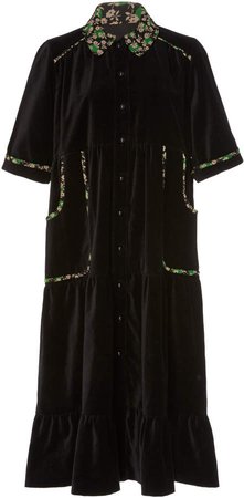 Ruffled-Hem Velveteen Coat Dress