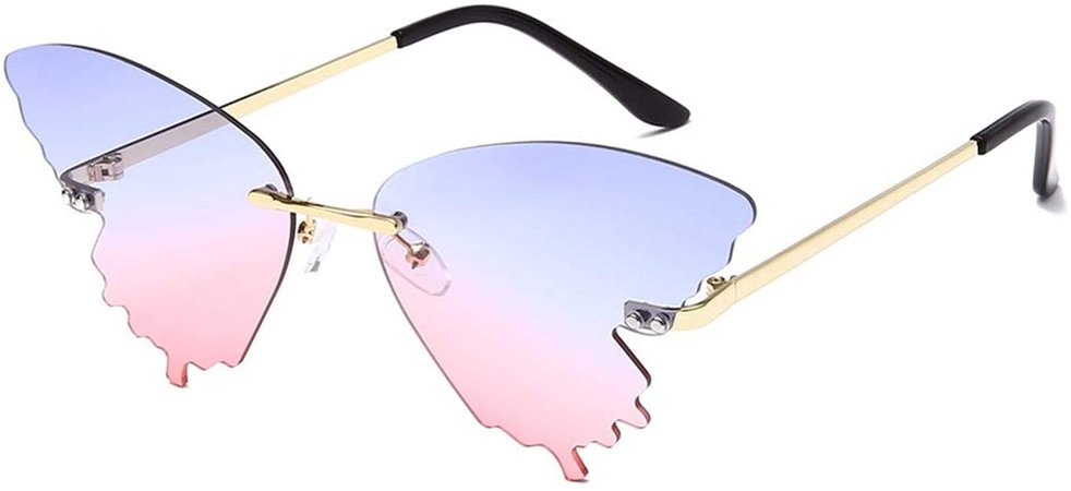 Amazon.com: Long Keeper 2020 Butterfly Rimless Sunglasses Women Fashion Metal Driving Glasses (Blue Pink): Clothing