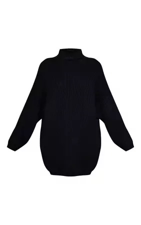 Black Roll Neck Knit Jumper Dress | Knitwear | PrettyLittleThing USA