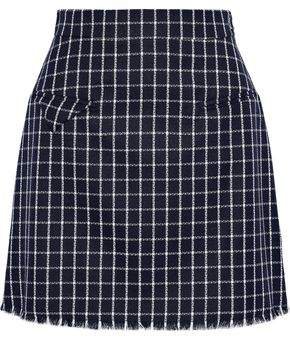 Frayed Checked Wool-crepe Mini Skirt