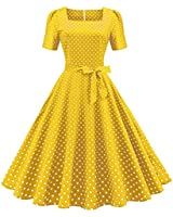 KILLREAL Women's Casual Cocktail Vintage Style Polka Dot Print Rockabilly Dress for Christmas Holiday Red Medium at Amazon Women’s Clothing store