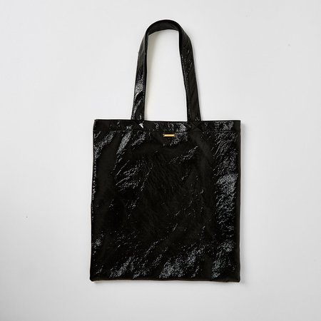 Black patent textured tote bag | River Island