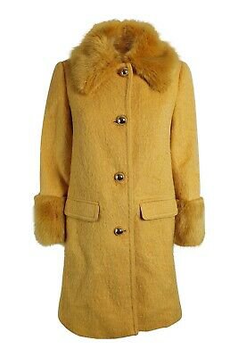 KATE SPADE SUNSHINE Yellow Glitzy Ritzy Fluffy Wool Faux Fur Trim Coat (US 0) - £169.99 | PicClick UK