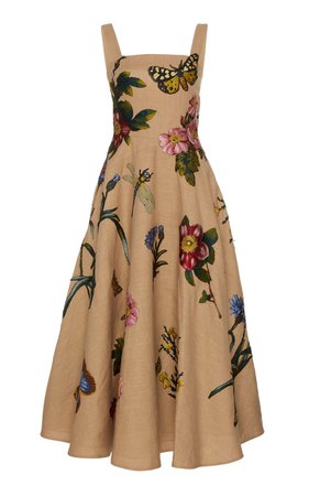 Embroidered Linen Dress by Oscar de la Renta | Moda Operandi