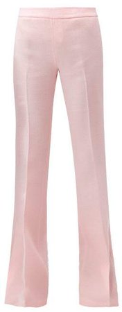 Flared High Rise Wool Crepe Trousers - Womens - Pink