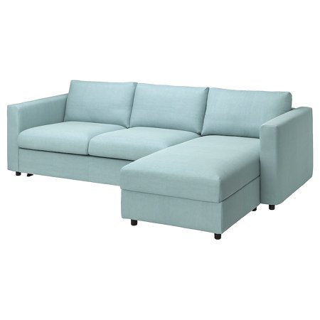 VIMLE Sofá-cama 3lg c/chaise longue, Saxemara azul claro - IKEA