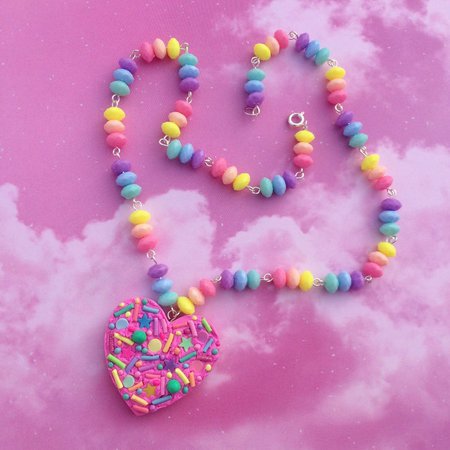 Hand made kawaii rainbow donut bead necklace with pink polymer | Etsy