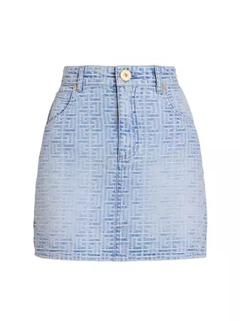 Shop Balmain Monogram Cotton Denim Miniskirt | Saks Fifth Avenue