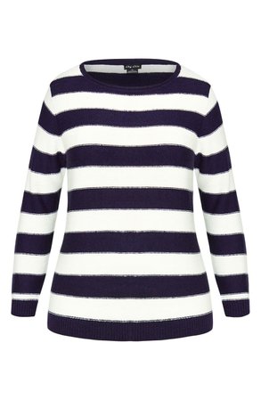 City Chic Nautical Stripe Sweater (Plus Size)white blue