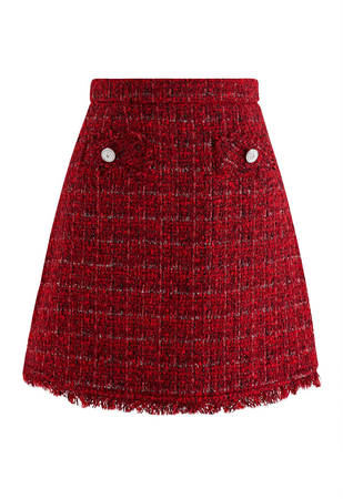 red tweed skirt