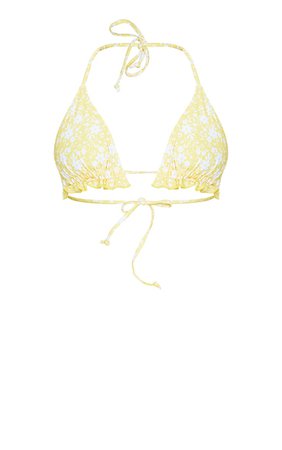 Yellow Floral Frill Edge Padded Bikini Top | PrettyLittleThing USA