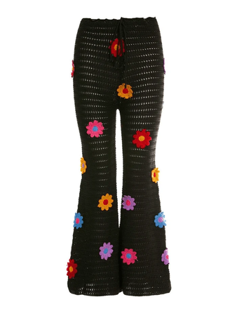 CROCHET KNIT FLOWER STRAIGHT-LEG PANTS