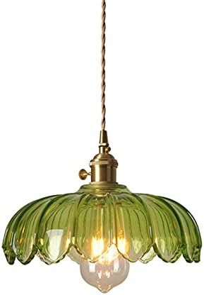 S-Cevada Farmhouse Glass Lotus Pendant Lighting Industrial Vintage Loft Bar Ceiling Hanging Lamp E26 Brass Holder 1-Light Chandelier 9.84" (Green) - - Amazon.com