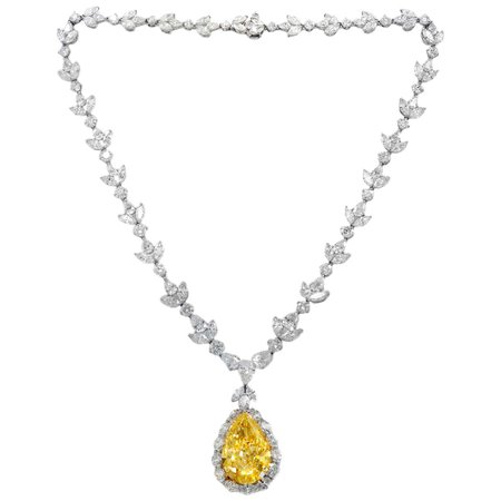 Platinum Diamond Necklace with Fancy Yellow Pear Shape For Sale at 1stDibs | pear necklace, platinum chain