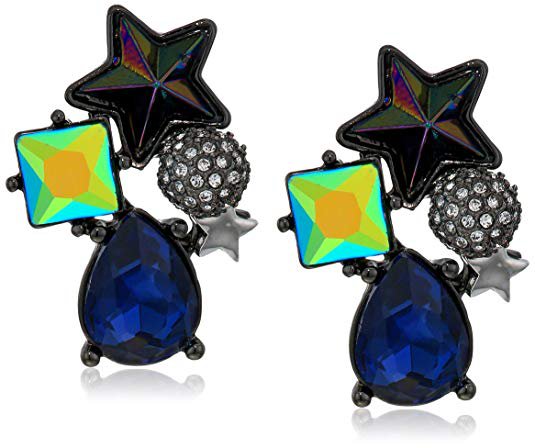 Betsey Johnson "Star & Stone" Cluster Button Earrings, Dark Multi, One Size: Clothing