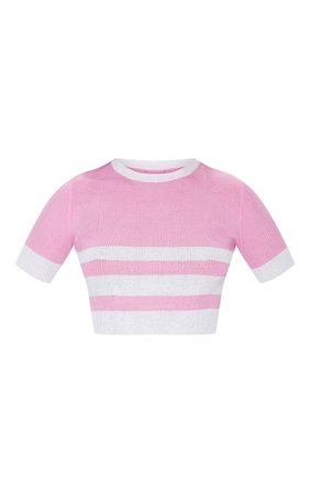 Pink Stripe Fine Knit Crop Top | Knitwear | PrettyLittleThing