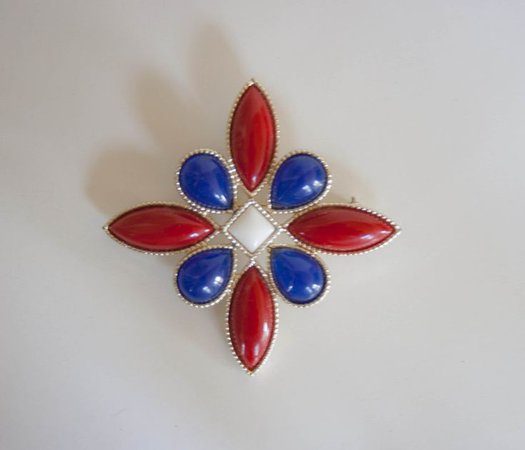 Maltese Cross, Red White Blue, Patriotic Brooch