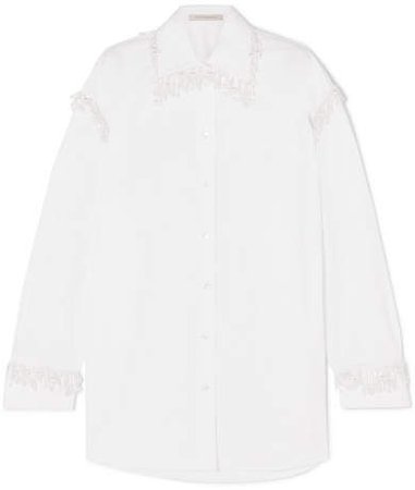 Oversized Faux Pearl-embellished Cotton-poplin Shirt - White