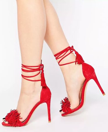 Women's Red Sassey Two-piece Fringe Sandals