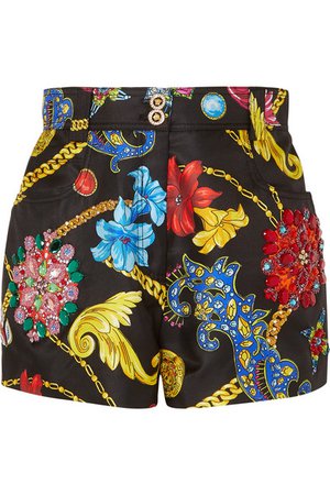 Versace | Embellished printed silk-twill shorts | NET-A-PORTER.COM