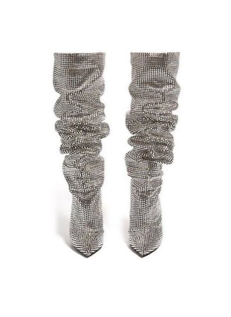 rhinestone stuffed slouchy boots sliver diamond 80s inspired