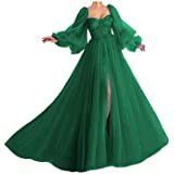 Amazon.com: Puffy Sleeve Prom Dress for Women Long Sweetheart Tulle Ball Gowns with Split Dark Green: Clothing