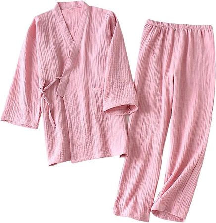 Shanghai Story Japanese Style Two-Piece Suit Cotton Bathrobe Pajamas Kimono Bathrobes Sleepwear for Women Pink Size M at Amazon Women’s Clothing store