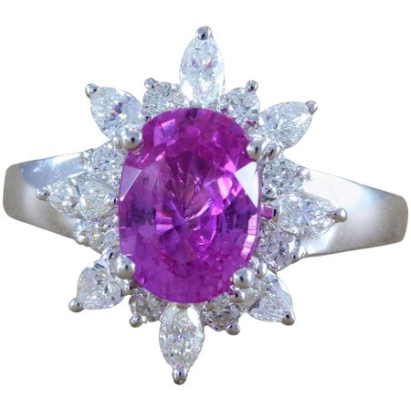 Pink Sapphire Diamond Halo Gold Ring For Sale at 1stDibs