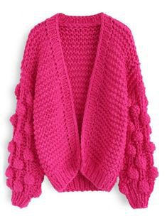 Cuteness on Sleeves Chunky Cardigan in Hot Pink - ChicWish