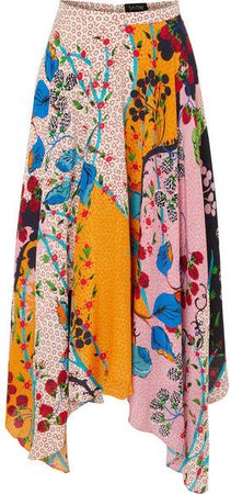 Freja Asymmetric Floral-print Silk Crepe De Chine Midi Skirt - Baby pink