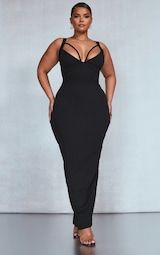 Plus Black Strap Detail Maxi Dress | PrettyLittleThing USA
