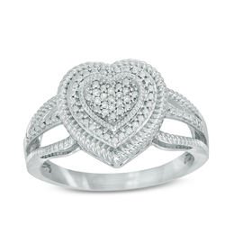 Diamond Accent Heart Frame Split Shank Ring in Sterling Silver