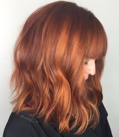 Red hair shoulder length with bangs