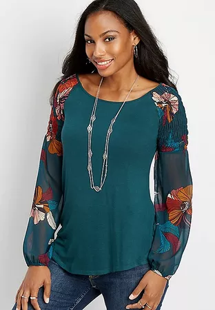 floral print sleeve top | maurices