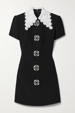 Black Guipure lace-trimmed embellished crepe mini dress | Andrew Gn | NET-A-PORTER