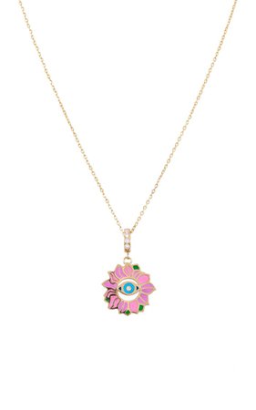 Blossoming Eye Enameled 18k Yellow Gold Diamond Necklace By L'atelier Nawbar | Moda Operandi