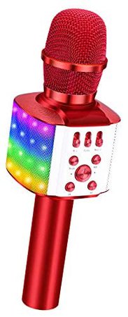 Amazon.com: BONAOK Bluetooth Karaoke Wireless Microphone with controllable LED Lights, 4 in 1 Portable Karaoke Machine Speaker for Android/iPhone/PC (Red): Musical Instruments