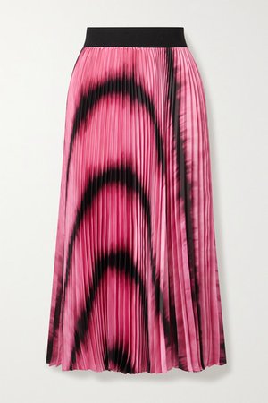 Alice Olivia - Katz Tie-dyed Pleated Satin Midi Skirt - Pink