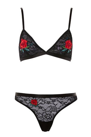 Star Floral Embroidered Triangle Bra and Thong - Topshop USA
