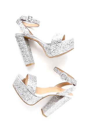 silver sequin platform heels