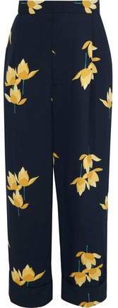 Cropped Floral-print Crepe Wide-leg Pants