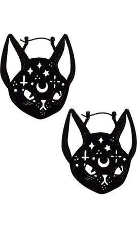 Black Witchy Cat Oversized Hoop Earrings