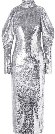 16ARLINGTON - Cold-shoulder Sequined Tulle Turtleneck Midi Dress - Silver